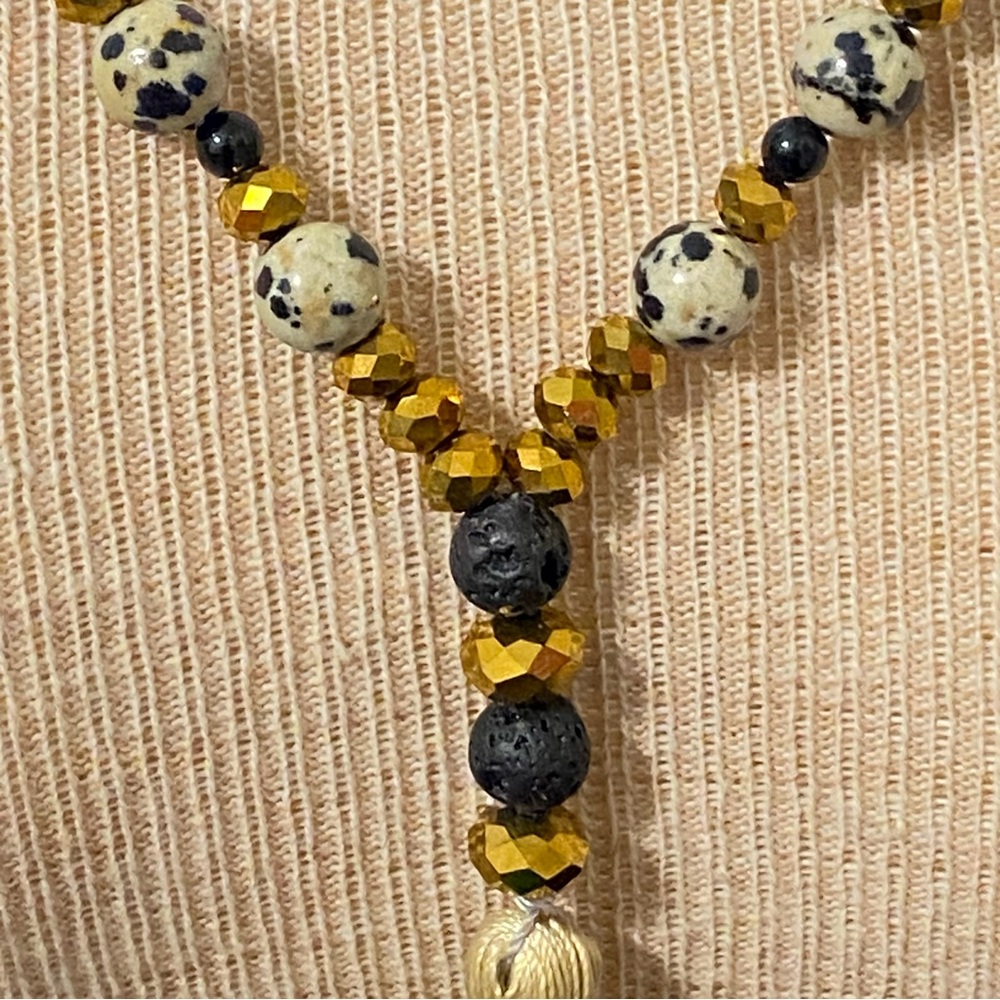 Semi-Precious Stones Long Y-Shaped Beaded Necklace with Tassel - Picture 7 of 8